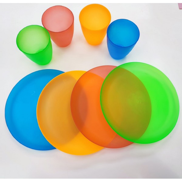 Limonata Bardağı,Pasta Tabağı 4 Lü Set Renkli Plastik 1 .ci Kalite Eğlenceli Sunum