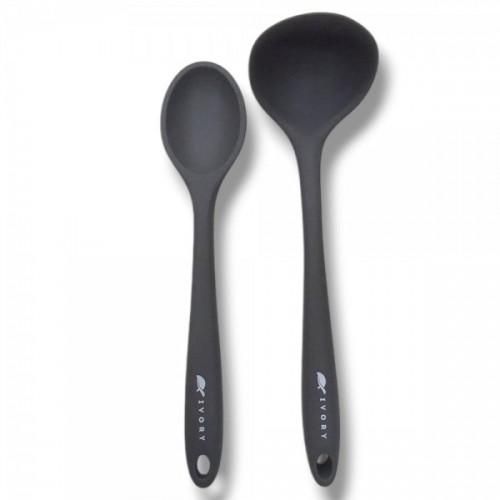 2'Lİ SİLİKON SET  1 adet kepçe 1 adet silikon kaşık(27.5cm) GRİ