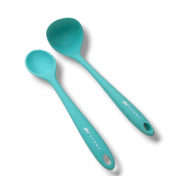 2'Lİ SİLİKON SET  1 adet kepçe 1 adet silikon kaşık(27.5cm) TURKUAZ