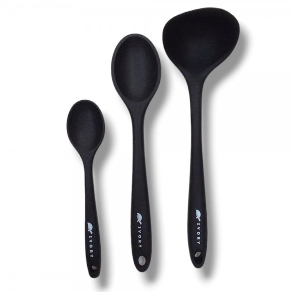 3'lü silikon set 1 kepçe 1 kaşık (27.5cm) 1 kaşık (20 cm) SİYAH 3'lü silikon set 1 kepçe 1 kaşık (27.5cm) 1 kaşık (20 cm) SİYAH