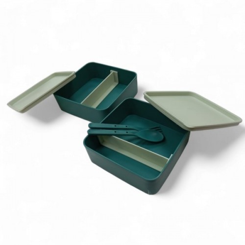 Kare 2 katlı plastik beslenme ve saklama kabı  14x10x yeşil