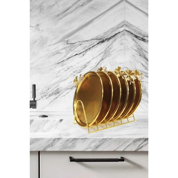 Gold Metal Pasta Sunum Tabağı Set 6 Lı Tabaklık