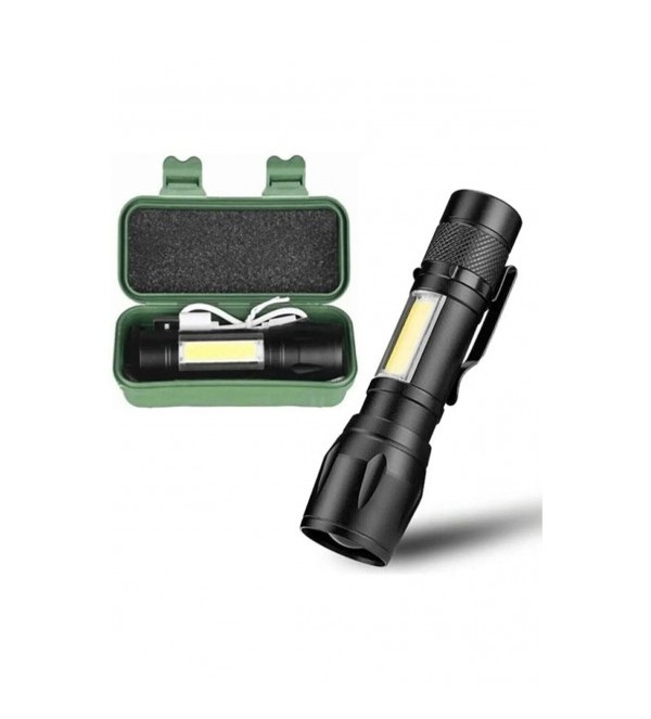 Ultra Güçlü 2500 Lumen 5w Cob Led Usb Şarjlı El Feneri Avcılık Feneri Kamp Feneri